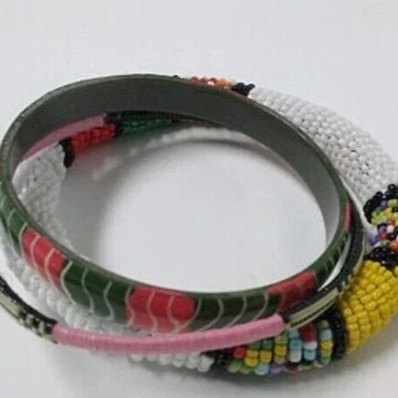 BUNDLE: African Patterned Beaded Painted Bangle Bracelet Trios (Multiple Colors) - Picture 8 of 12
